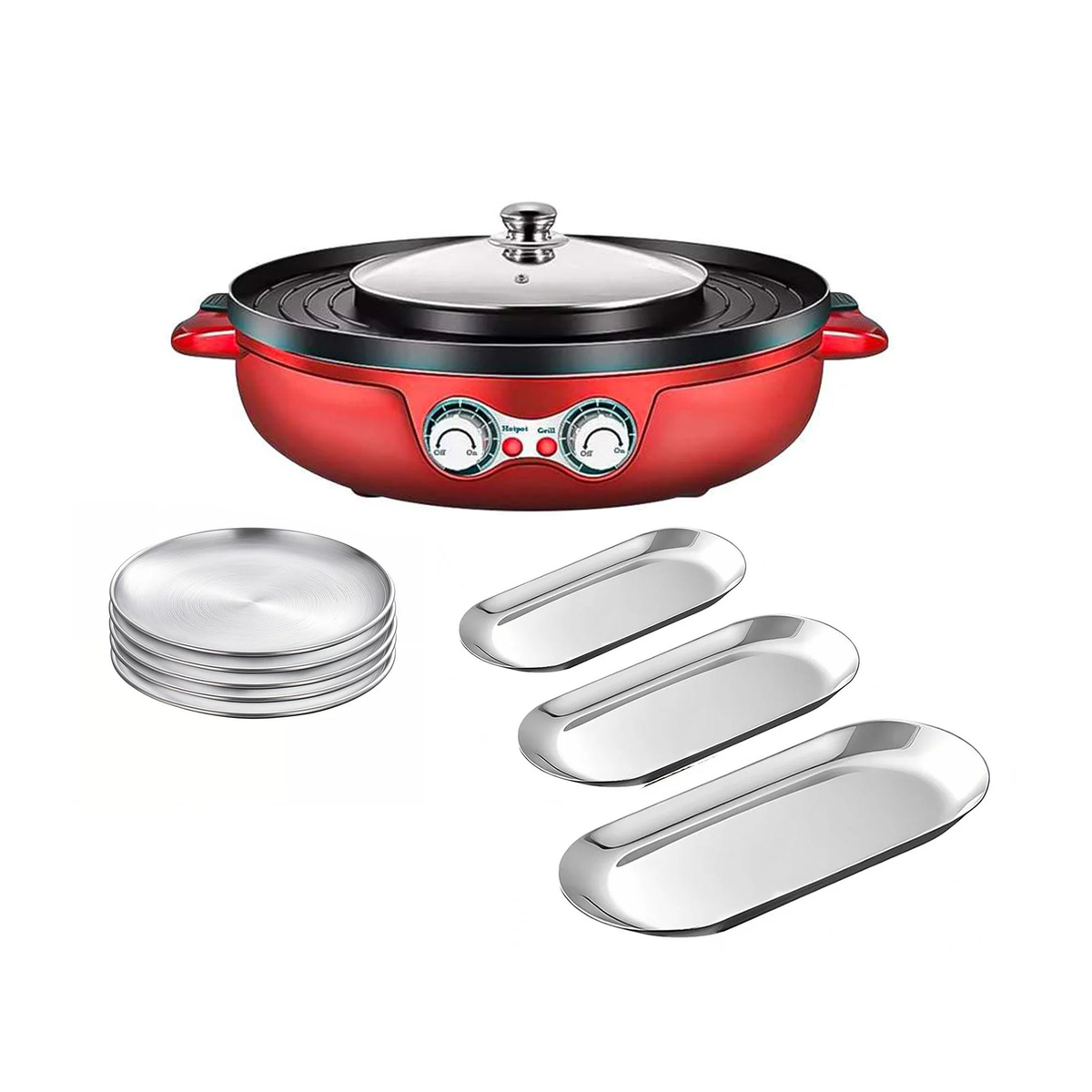 SOGA Kitchenware Bundle – 2-in-1 Electric Hot Pot BBQ Grill & Silver Plate Set with Grilling Plate $ 275