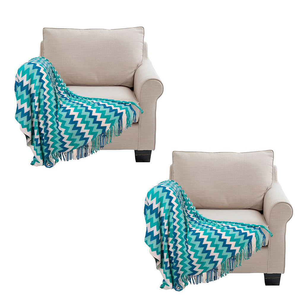 SOGA 2X 170cm Blue Zigzag Striped Throw Blanket Acrylic Wave Knitted Fringed Woven Cover Couch Bed Sofa Home Decor $ 151.50