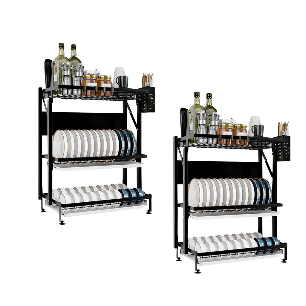 SOGA 2X 3 Tier Steel Black Kitchen Countertop Drying Rack Dish Plate Cutlery Cutting Board Holder Dish Drainer Kitchen Organiser $ 151.50