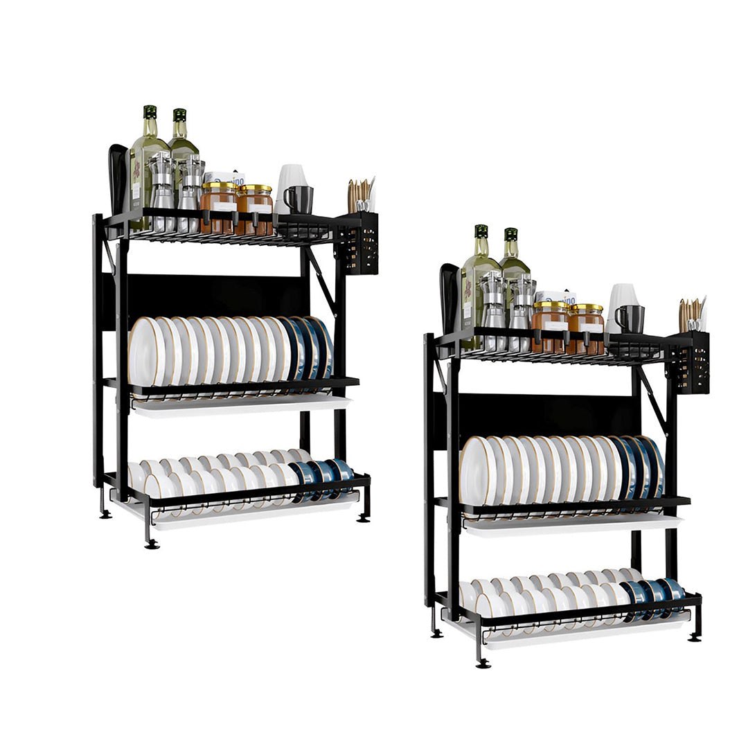 SOGA 2X 3 Tier Steel Black Kitchen Countertop Drying Rack Dish Plate Cutlery Cutting Board Holder Dish Drainer Kitchen Organiser $ 151.50