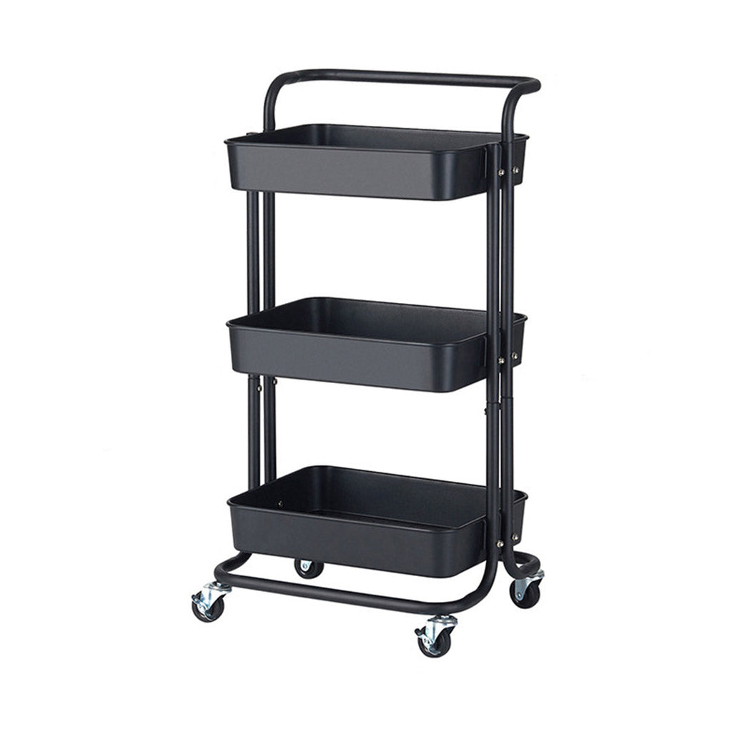 SOGA 3 Tier Steel Black Movable Kitchen Cart Multi-Functional Shelves Storage Organizer with Wheels $ 55.50