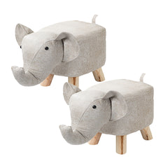 SOGA 2X Beige Gray Children Bench Elephant Character Round Ottoman Stool Soft Small Comfy Seat Home Decor