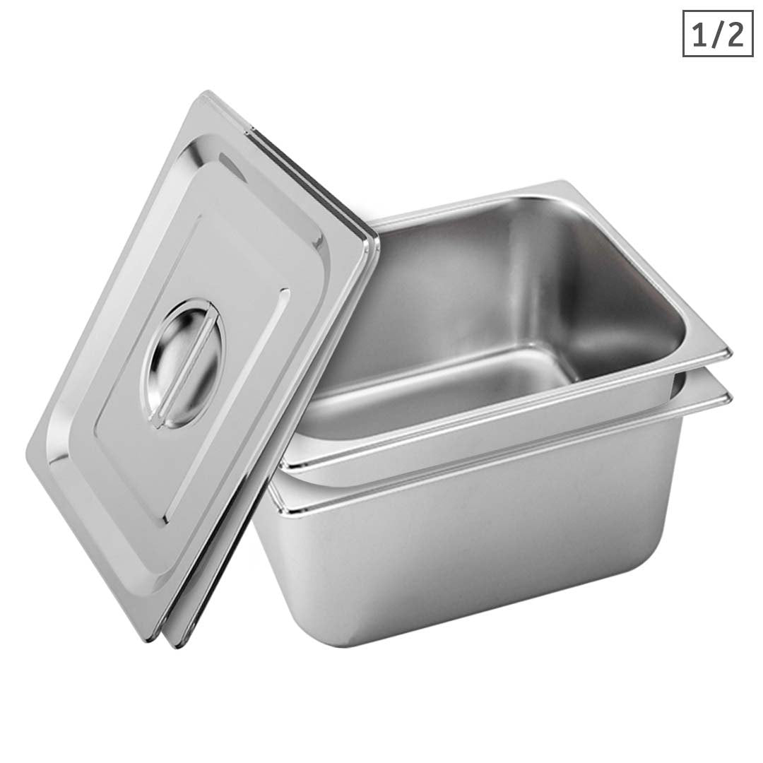 SOGA 2X Gastronorm GN Pan Full Size 1/2 GN Pan 20cm Deep Stainless Steel Tray With Lid $ 83.50