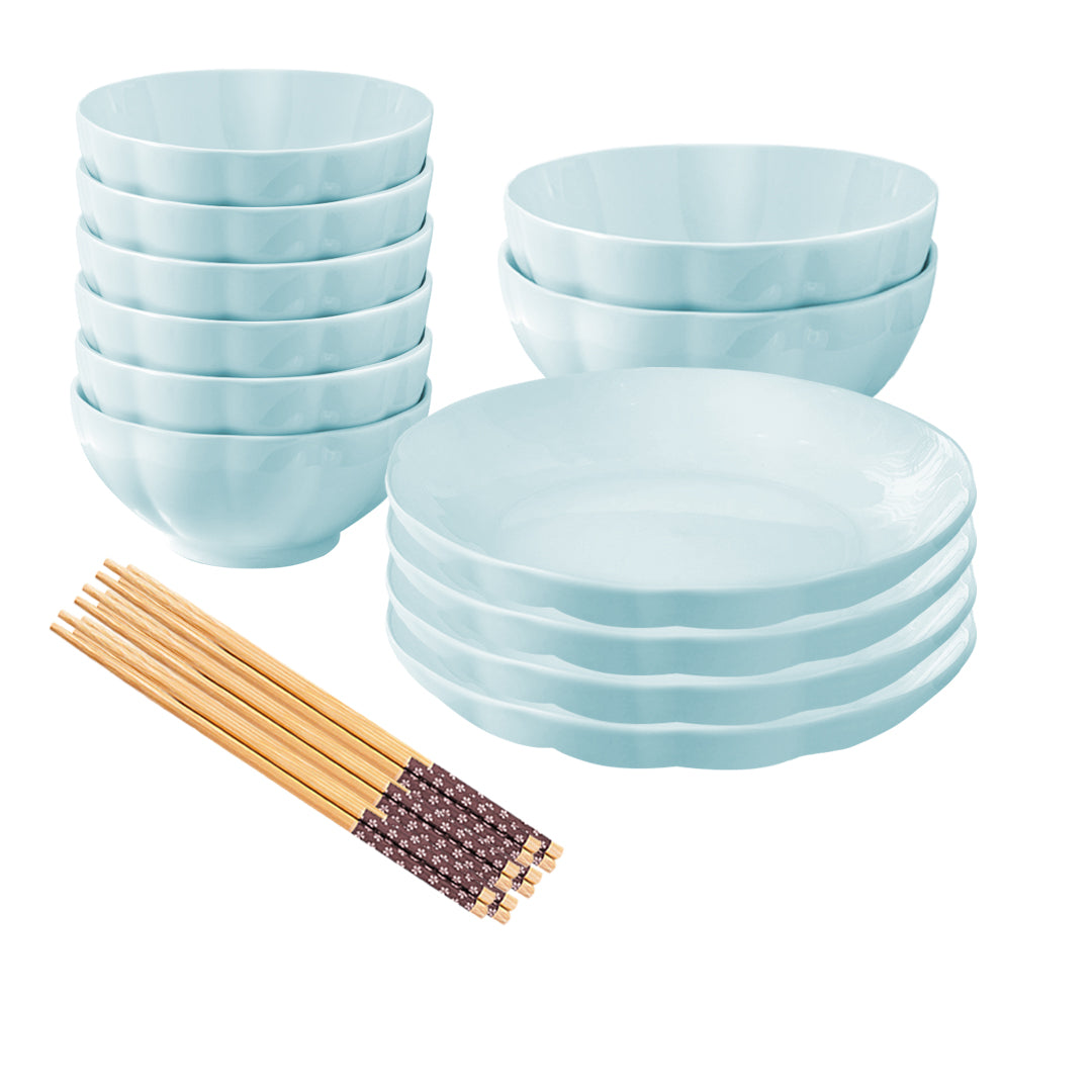 SOGA Light Blue Japanese Style Ceramic Dinnerware Crockery Soup Bowl Plate Server Kitchen Home Decor Set of 12 $ 82.50