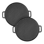 SOGA 2X 30cm Round Cast Iron Ribbed BBQ Pan Skillet Steak Sizzle Platter with Handle $ 122.90