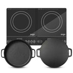 SOGA Dual Burners Cooktop Stove 30cm Cast Iron Skillet and 34cm Induction Crepe Pan Cookware $ 366.50