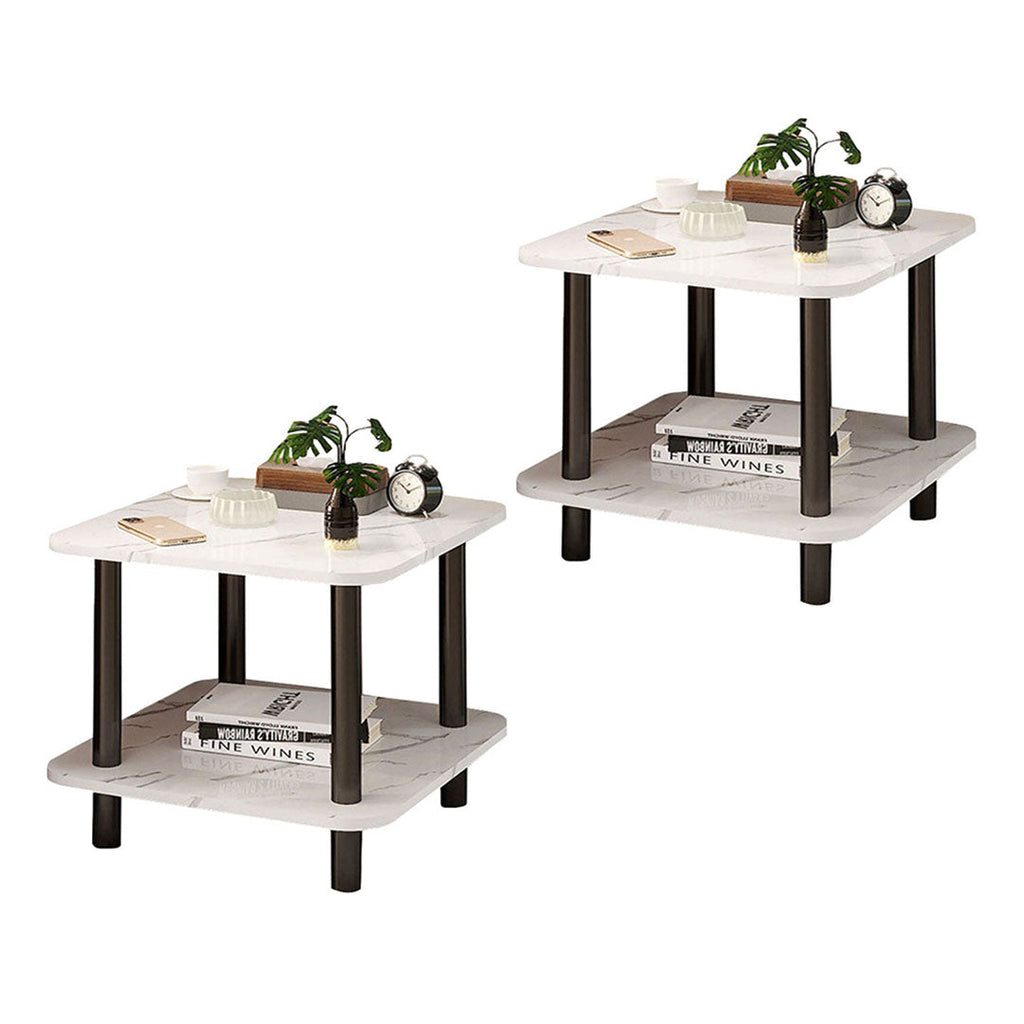 SOGA 2X 70cm White Ceramic Table Stone Pattern Modern Design with Black Metal Legs $ 193.90