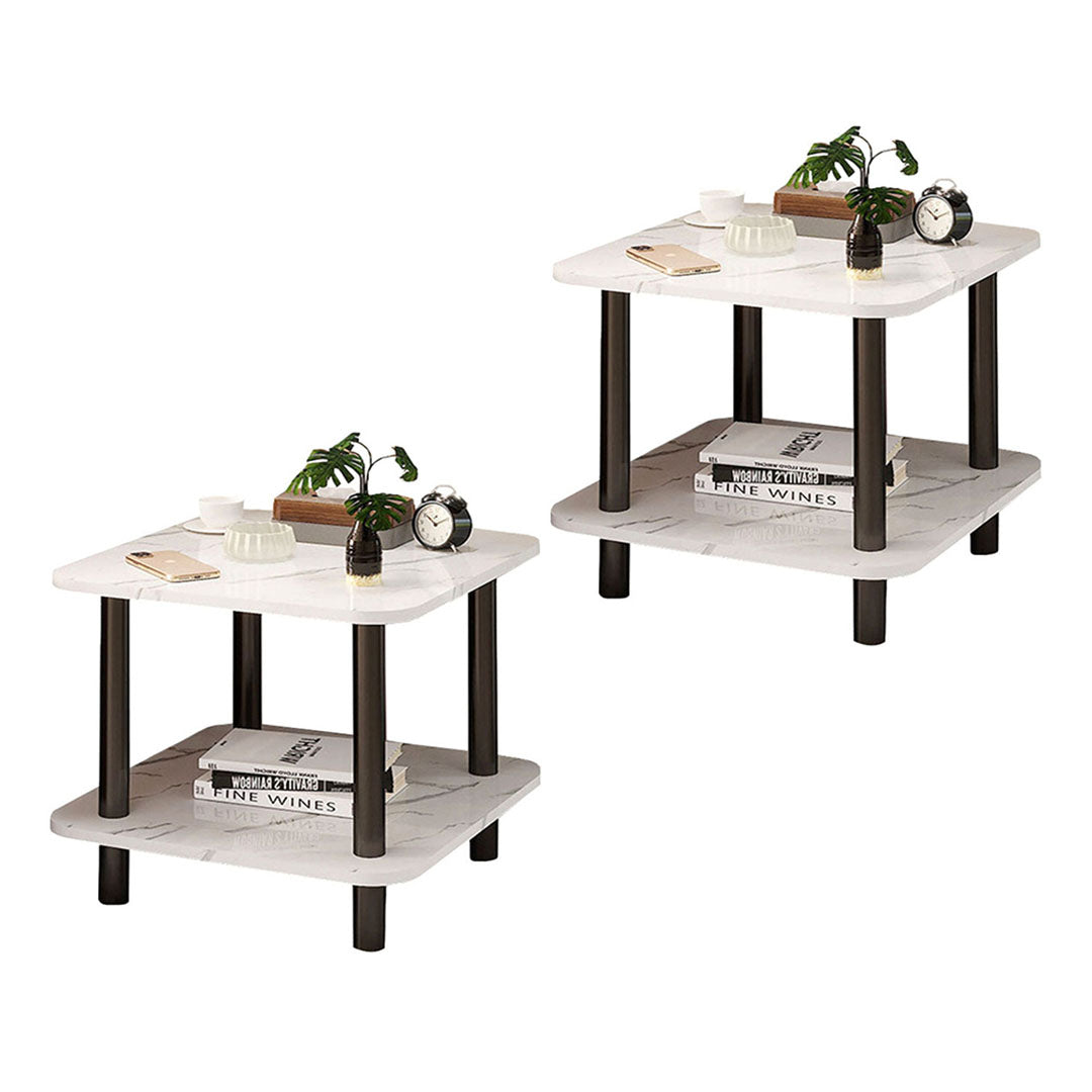 SOGA 2X 70cm White Ceramic Table Stone Pattern Modern Design with Black Metal Legs $ 193.90