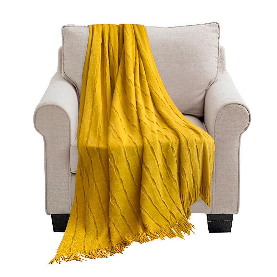 SOGA Mustard Textured Knitted Throw Blanket Warm Cozy Woven Cover Couch Bed Sofa Home Decor with Tassels $ 73.50