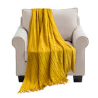 SOGA Mustard Textured Knitted Throw Blanket Warm Cozy Woven Cover Couch Bed Sofa Home Decor with Tassels $ 73.50