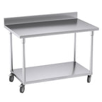 SOGA 120cm Commercial Catering Kitchen Stainless Steel Prep Work Bench Table with Backsplash and Caster Wheels $ 826.90