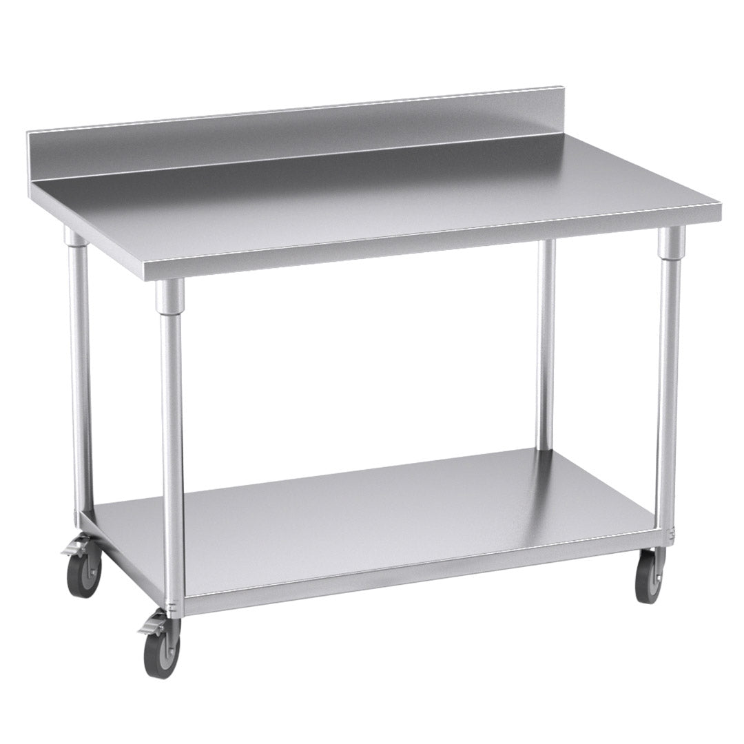 SOGA 120cm Commercial Catering Kitchen Stainless Steel Prep Work Bench Table with Backsplash and Caster Wheels $ 826.90