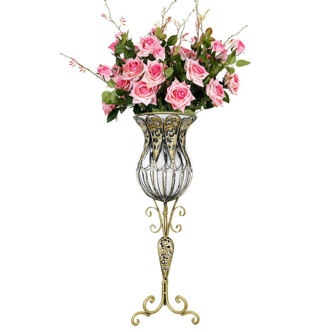 SOGA 85cm Clear Glass Tall Floor Vase with 12pcs Pink Artificial Fake Flower Set $ 511.50