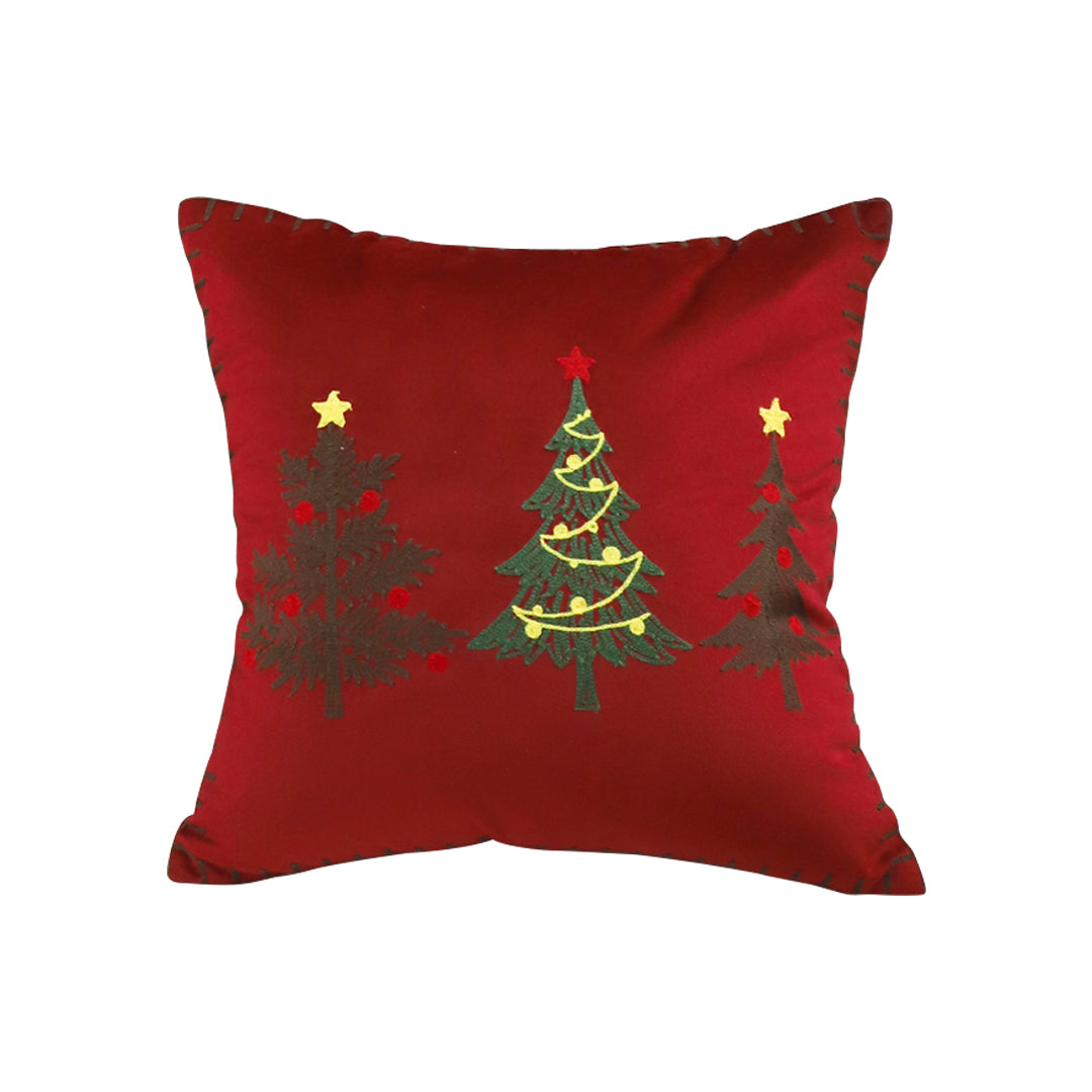SOGA 45cm Burgundy Red Throw Pillow with Three Embroidered Christmas Trees Festive Holiday Square Cushion Home Decor $ 52.50