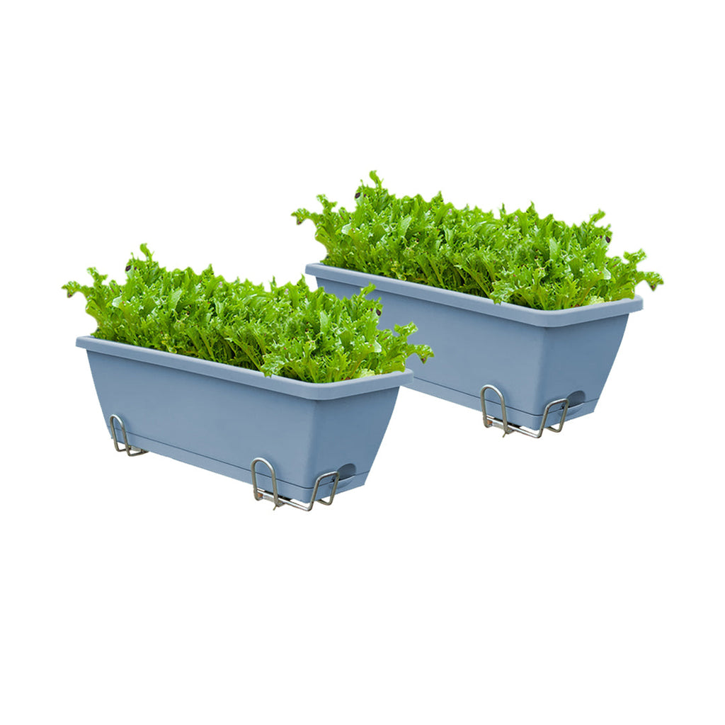 SOGA 49.5cm Blue Rectangular Planter Vegetable Herb Flower Outdoor Plastic Box with Holder Balcony Garden Decor Set of 2 $ 42.90