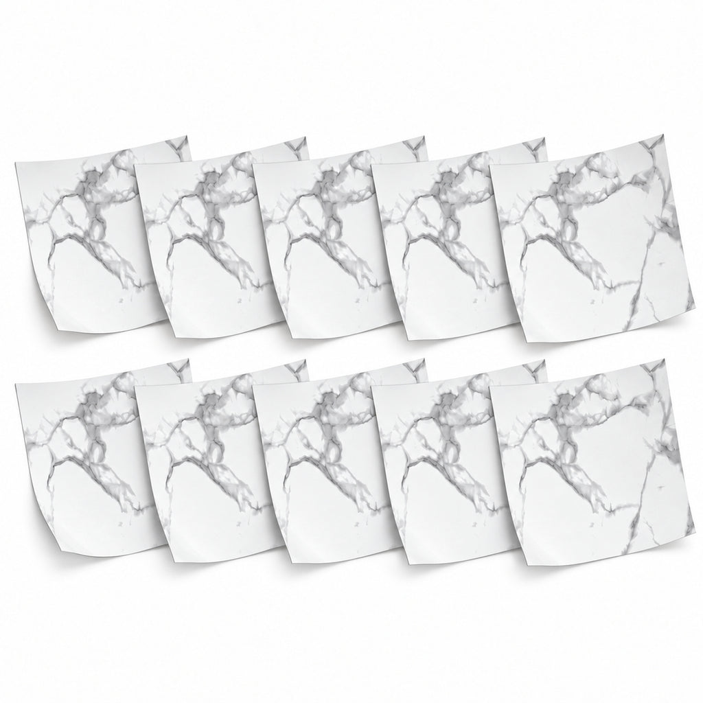 SOGA Peel & Stick Floor and Wall Tiles 60 x 60cm 10 Pack White Grey Faux Marble