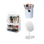 SOGA 3 Tier White Countertop Cosmetic Makeup Brush Lipstick Holder Organiser and 20cm Rechargeable LED Light Tabletop Mirror Set $ 185.50
