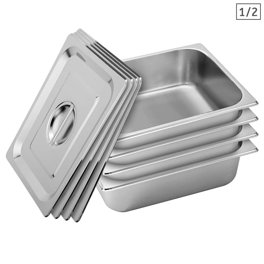 SOGA 4X Gastronorm GN Pan Full Size 1/2 GN Pan 10cm Deep Stainless Steel Tray With Lid $ 161.50