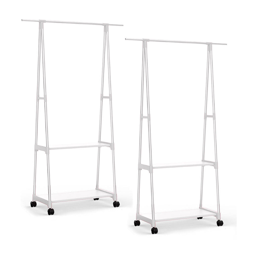 SOGA 2X 2-in-1 Organiser Clothes Shoe Rack Space-Saving Triangular Storage with Wheels White $ 129.50