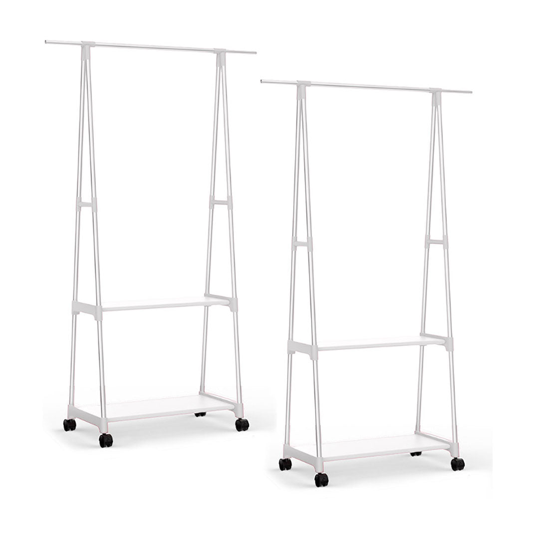 SOGA 2X 2-in-1 Organiser Clothes Shoe Rack Space-Saving Triangular Storage with Wheels White $ 129.50