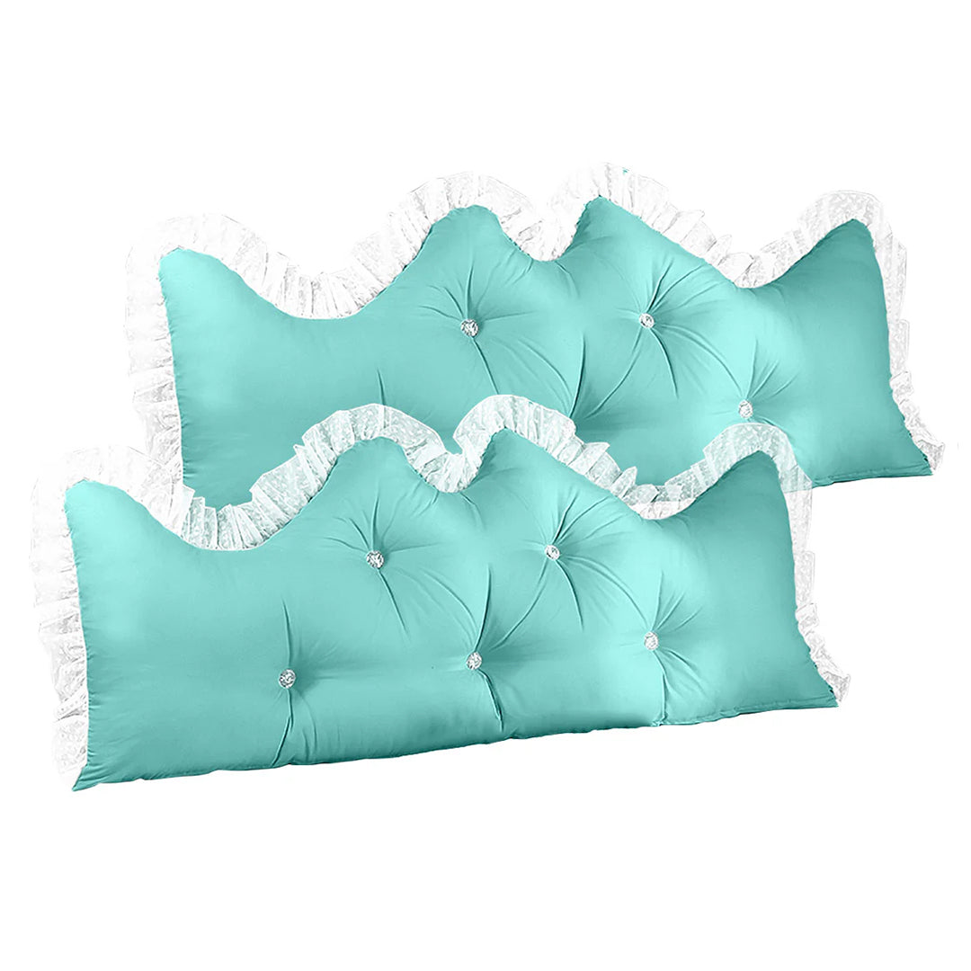 SOGA 2X 150cm Light Blue Princess Bed Pillow Headboard Backrest Bedside Tatami Sofa Cushion with Ruffle Lace Home Decor