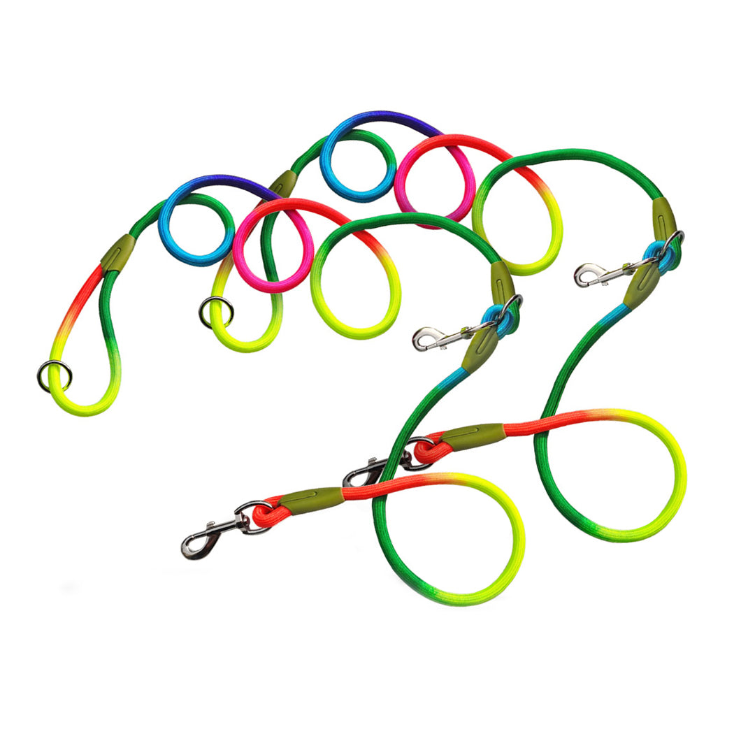 SOGA 2X 220cm Multifunction Hands-Free Rope Pet Cat Dog Puppy Double Ended Leash for Walking Training Tracking Obedience Rainbow $ 47.50