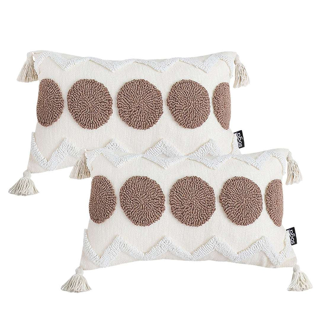 SOGA 2X Boho Tufted Cushion 30x50cm Tassel White Brown Circle Decorative Throw Pillow $ 140