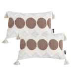 SOGA 2X Boho Tufted Cushion 30x50cm Tassel White Brown Circle Decorative Throw Pillow $ 140