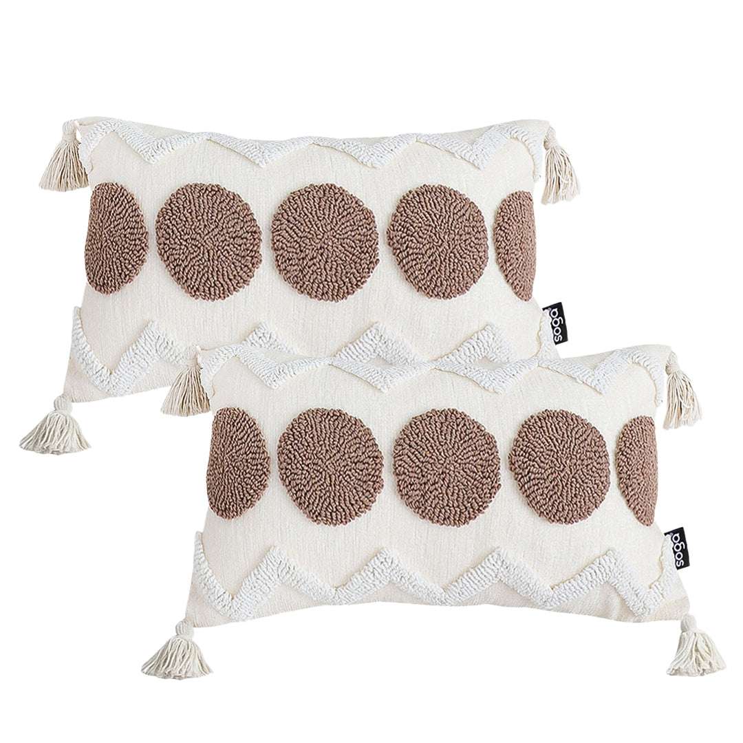 SOGA 2X Boho Tufted Cushion 30x50cm Tassel White Brown Circle Decorative Throw Pillow $ 140