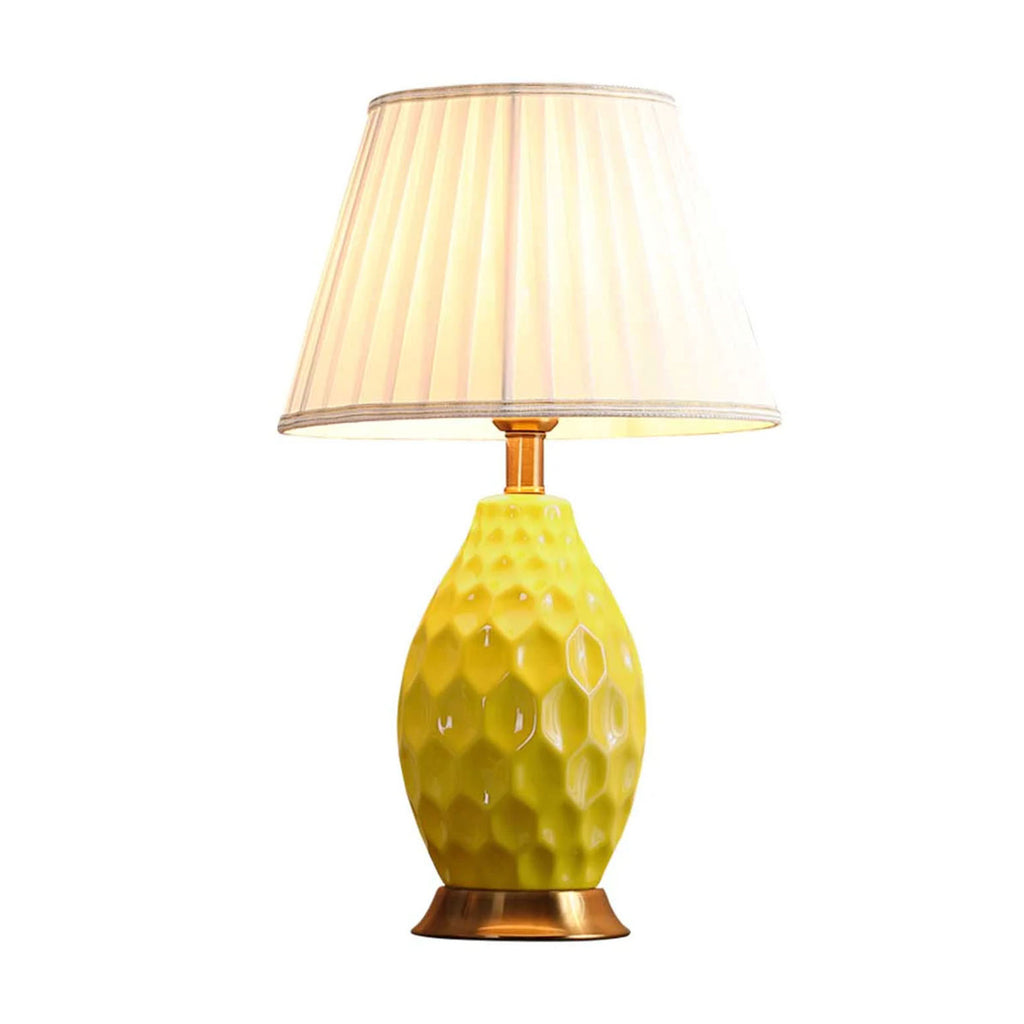 SOGA Textured Ceramic Oval Table Lamp with Gold Metal Base Yellow