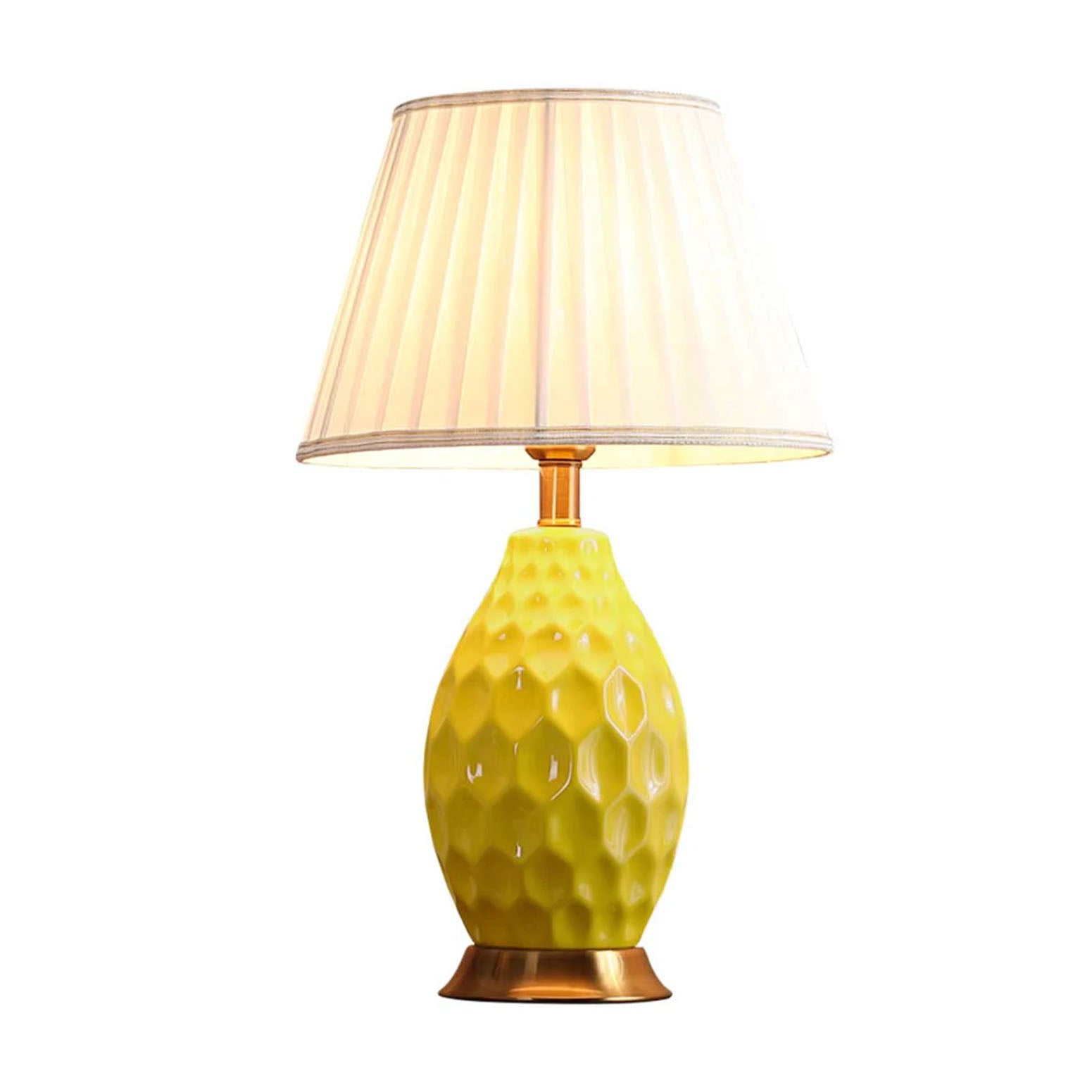 SOGA Textured Ceramic Oval Table Lamp with Gold Metal Base Yellow