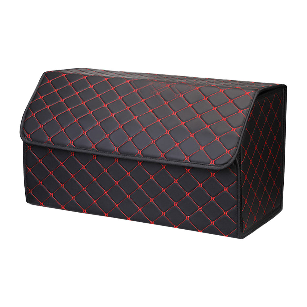 SOGA Leather Car Boot Collapsible Foldable Trunk Cargo Organizer Portable Storage Box Black/Red Stitch Large $ 47.90
