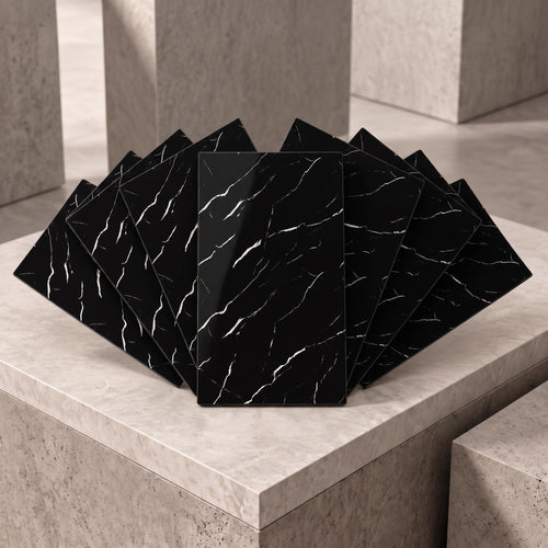 SOGA Peel & Stick Floor and Wall Tiles 30 x 60cm 10 Pack Black Faux Marble