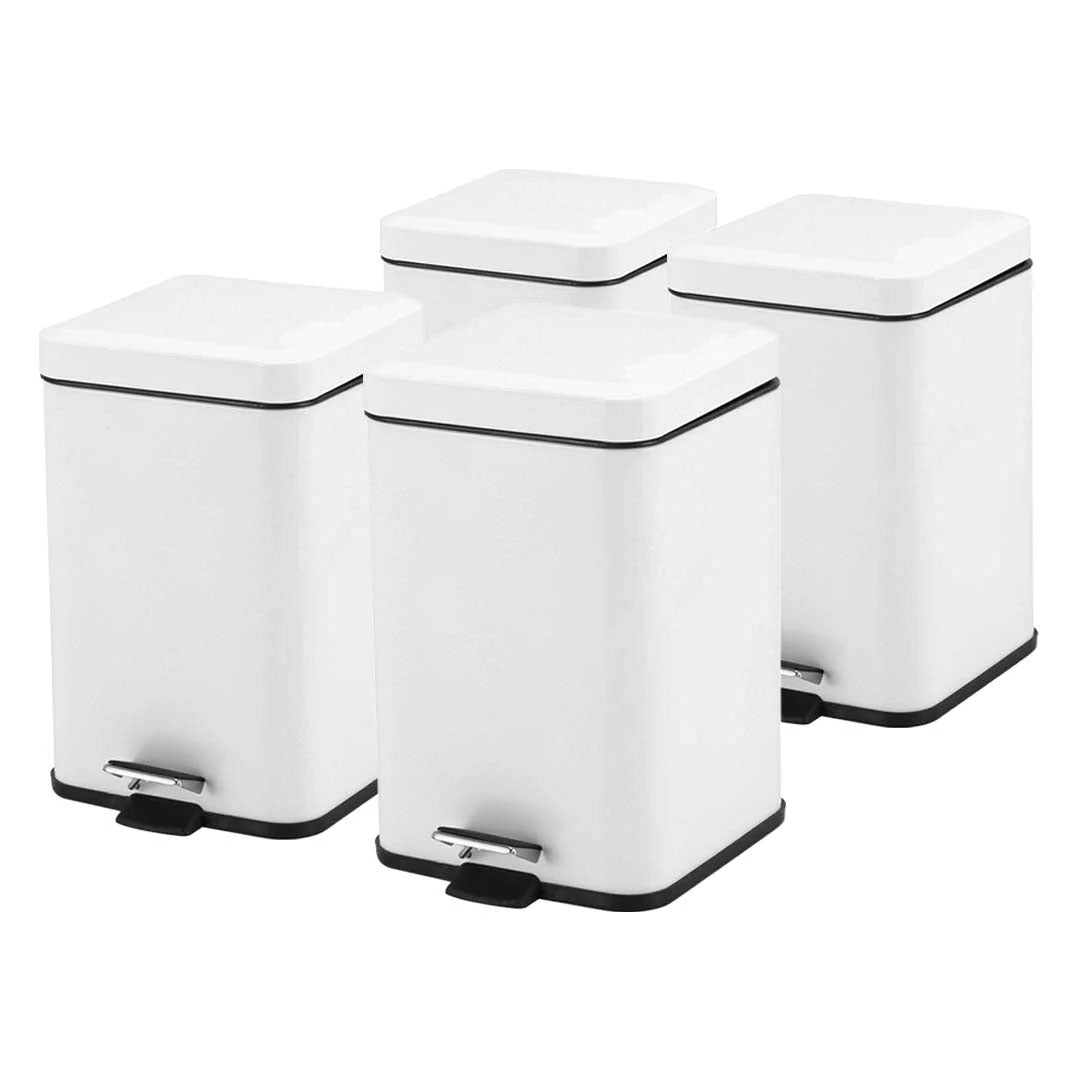 SOGA 4X Foot Pedal Stainless Steel Rubbish Recycling Garbage Waste Trash Bin Square 6L White