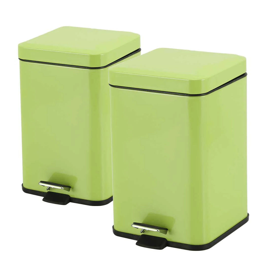 SOGA 2X Foot Pedal Stainless Steel Rubbish Recycling Garbage Waste Trash Bin Square 6L Green