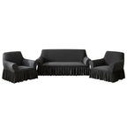 SOGA Home & Living Bundle – 2 Dark Grey 1-Seater & 3-Seater Sofa Covers with Ruffled Skirt