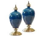 SOGA 2x 42cm Ceramic Oval Flower Vase with Gold Metal Base Dark Blue $ 360.90