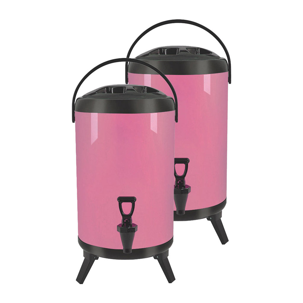SOGA 2X 16L Stainless Steel Insulated Milk Tea Barrel Hot and Cold Beverage Dispenser Container with Faucet Pink