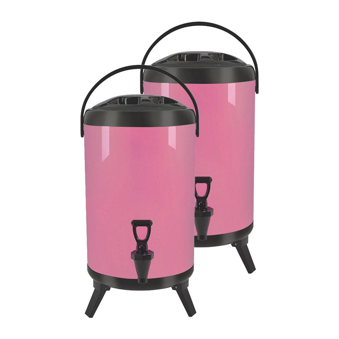 SOGA 2X 16L Stainless Steel Insulated Milk Tea Barrel Hot and Cold Beverage Dispenser Container with Faucet Pink