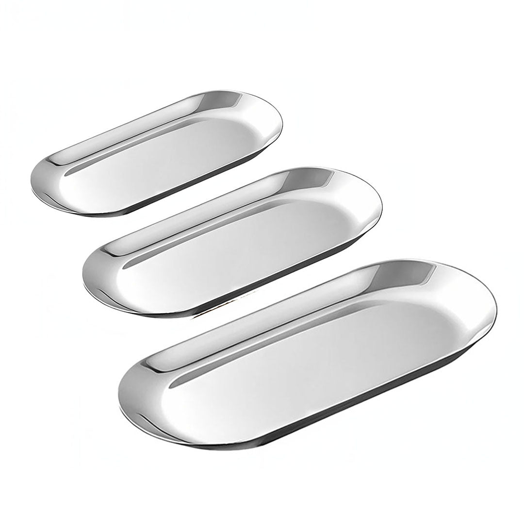 SOGA Silver Nordic Oval Plate Set Small, Medium, and Large for 3 Pieces Kitchen $ 64.50