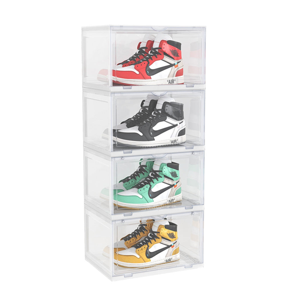 SOGA 4 Tier Transparent Portable Shoe Organiser Sneaker Footwear Folding Plastic Bin Stackable Storage Box with Magnetic Door $ 116.90