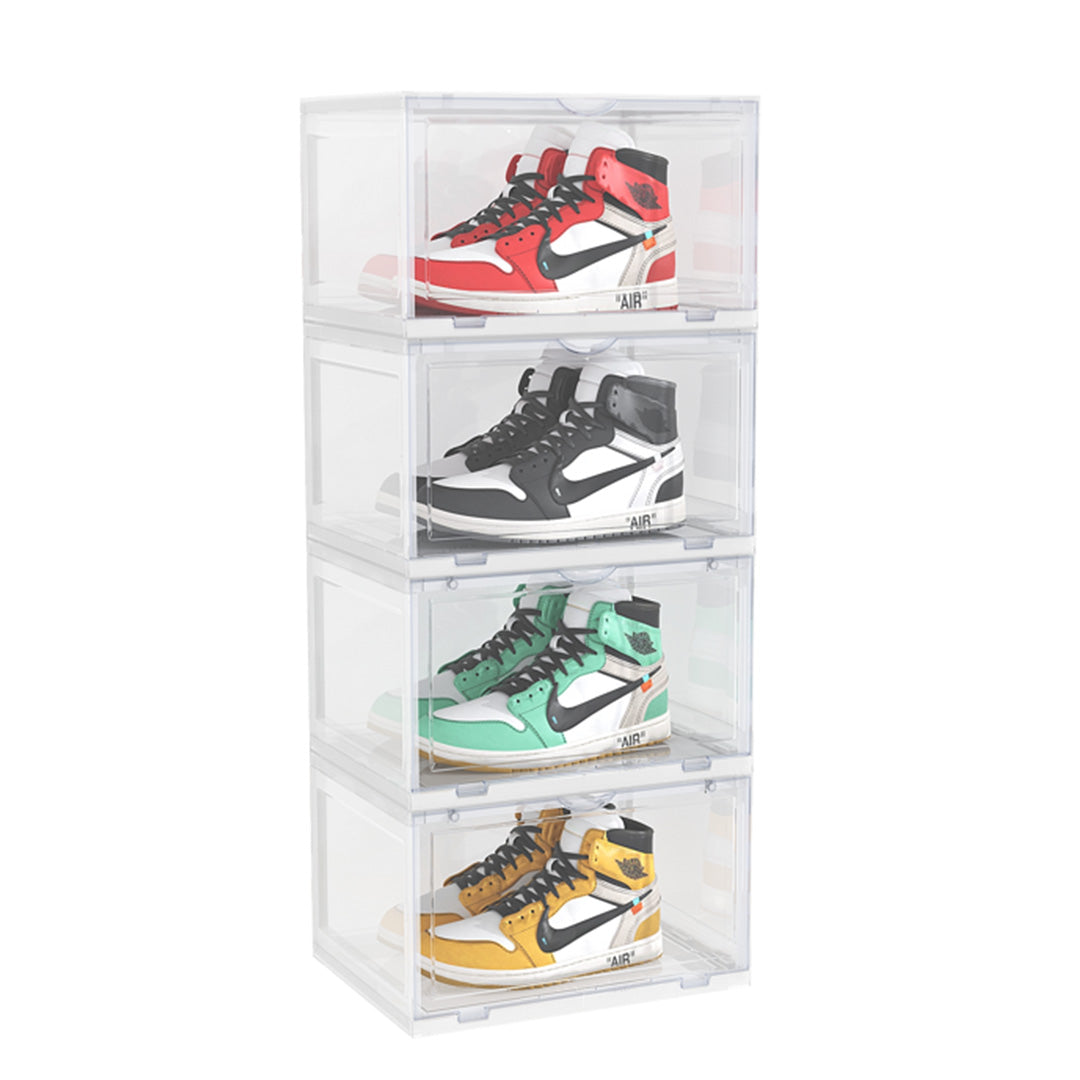 SOGA 4 Tier Transparent Portable Shoe Organiser Sneaker Footwear Folding Plastic Bin Stackable Storage Box with Magnetic Door $ 116.90