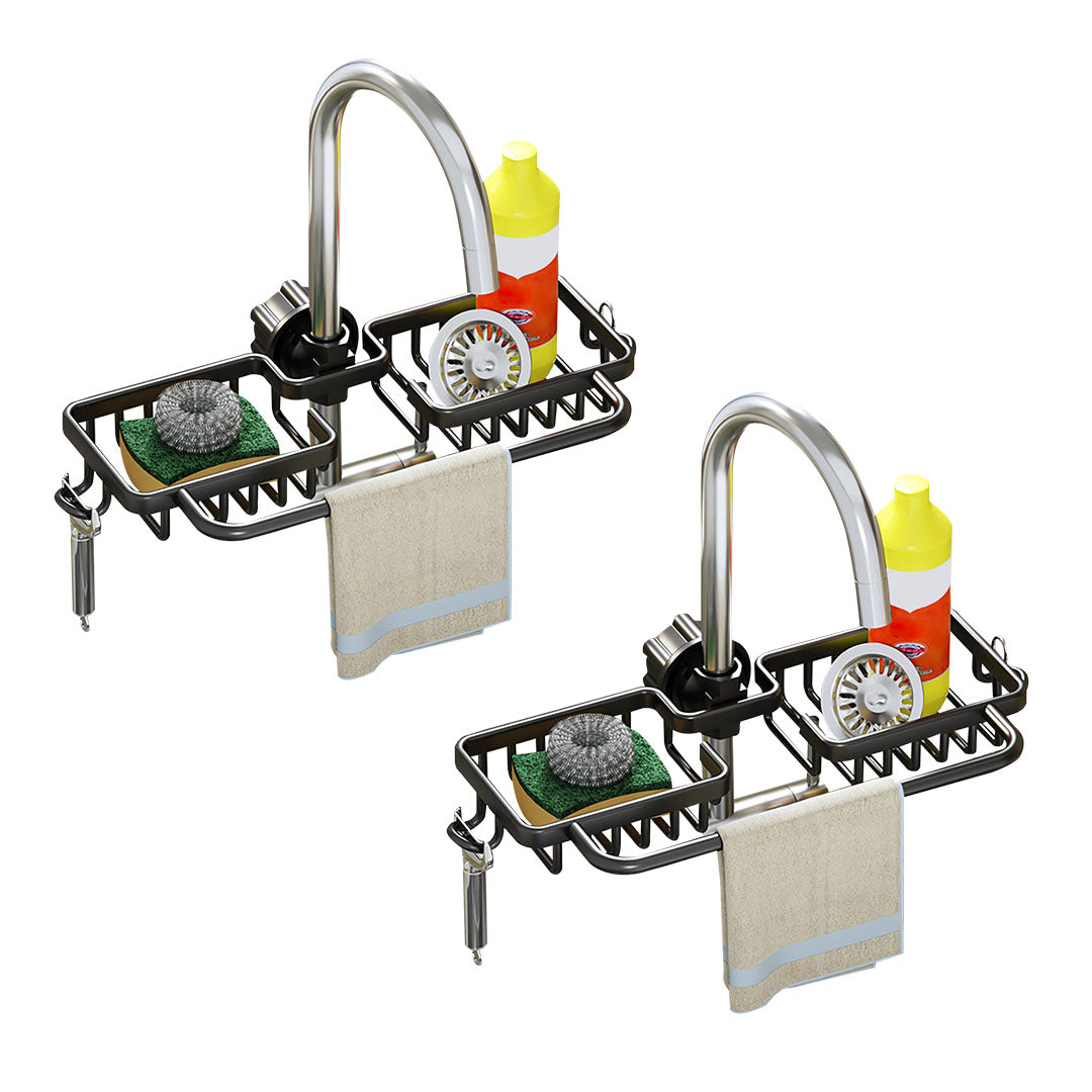 SOGA 2X Black Kitchen Sink Organiser Faucet Soap Sponge Caddy Rack Drainer with Towel Bar Holder $ 65.50