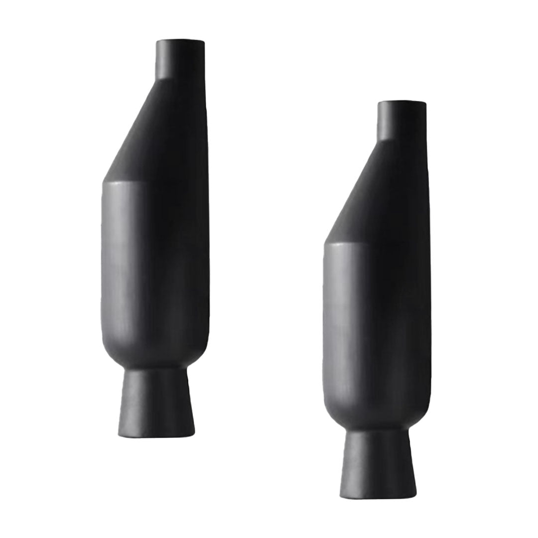 SOGA 2X 14x52cm Ornament Black Minimalist Vases with Narrow Neck Rounded Body for Modern Home Decor $ 215.50
