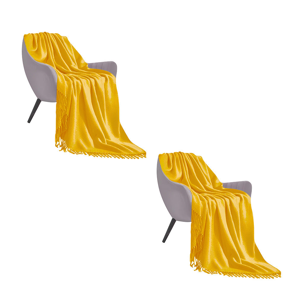 SOGA 2X Yellow Acrylic Knitted Throw Blanket Solid Fringed Warm Cozy Woven Cover Couch Bed Sofa Home Decor $ 151.50