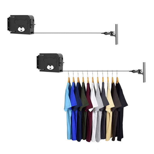 SOGA 2X 160mm Wall-Mounted Clothes Line Dry Rack Retractable Space-Saving Foldable Hanger Black