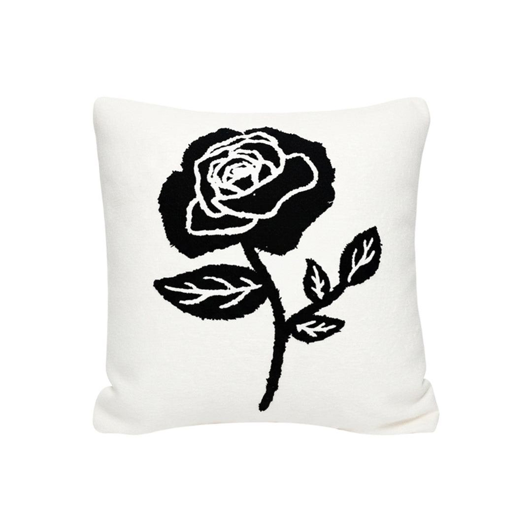 SOGA 45cm White Black Single Rose Embroidered Throw Pillow $ 66.90