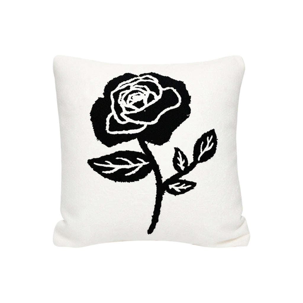 SOGA 45cm White Black Single Rose Embroidered Throw Pillow $ 66.90