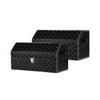 SOGA 2X Leather Car Boot Collapsible Foldable Trunk Cargo Organizer Portable Storage Box Black/White Stitch with Lock Medium $ 107.90