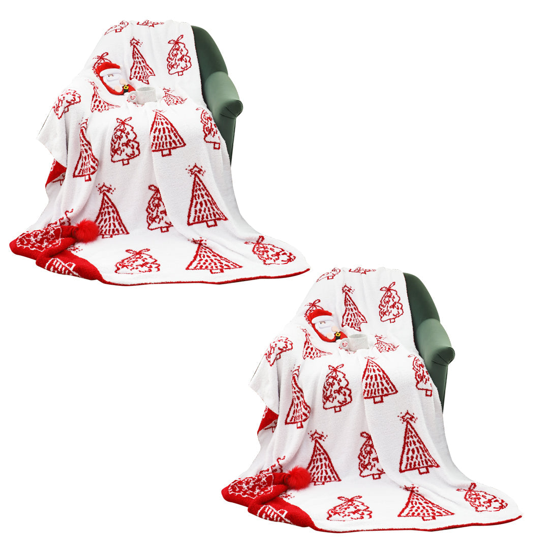 SOGA 2X 130x170cm Throw Blanket Red Christmas Tree Half Fleece for Holiday Season Cozy $ 215.50